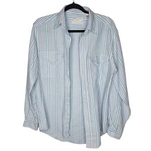 Vintage 80s Levis Pinstriped Button Down Shirt in Blue Green White Size Medium
